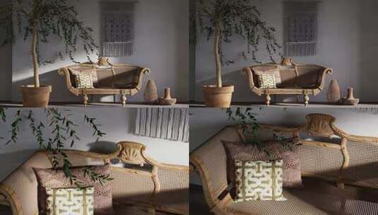 光影室内家具复古藤椅沙发高清在线视频素材下载