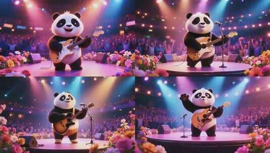 熊猫舞台弹吉他表演高清在线视频素材下载