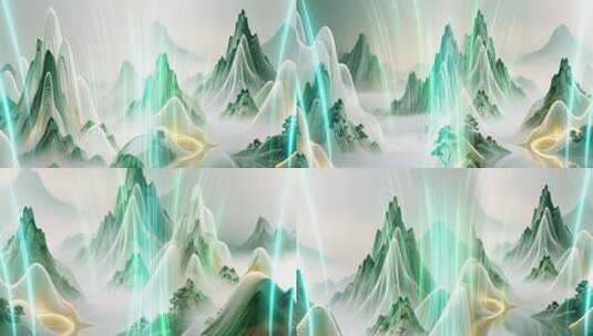 8K舞台古风山水粒子光效背景高清在线视频素材下载