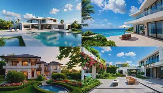 高端现代简约别墅室内外景观合集高清在线视频素材下载