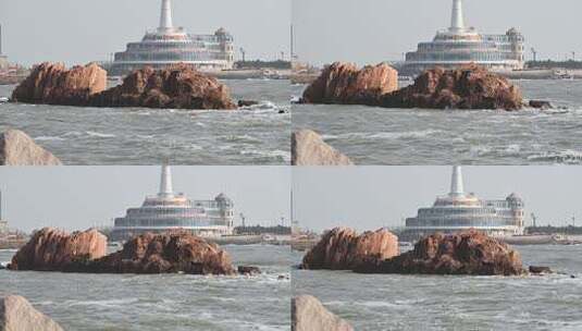 青岛海之恋公园海边的巨浪高清在线视频素材下载