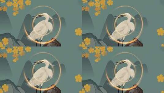 古风插画白鹭山水背景素材高清在线视频素材下载