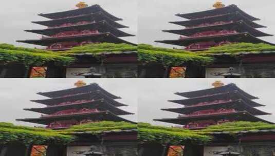 雨中的江苏苏州寒山寺普明宝塔高清在线视频素材下载