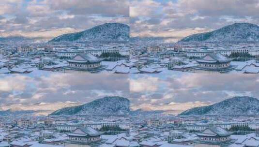积雪的屋顶景观延时-香格里拉独克宗古城高清在线视频素材下载
