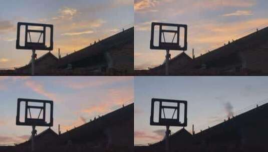 纪录片农村家用篮球框夕阳云彩延时高清在线视频素材下载