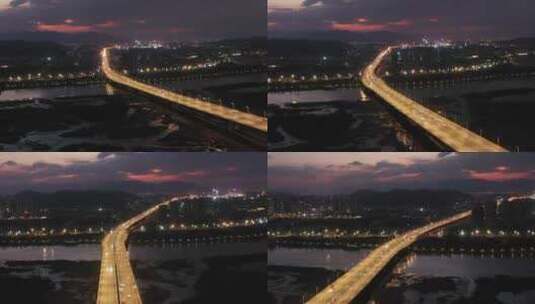 福建省福州三江口大桥闽江夜景航拍高清在线视频素材下载
