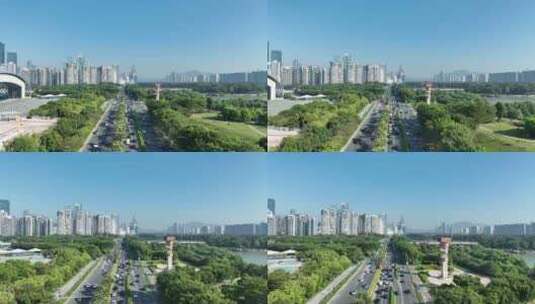 深圳湾公园航拍后海大桥海滨城市景观风光高清在线视频素材下载