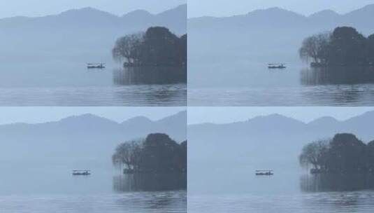 冬季西湖清晨湖面晨雾空高清在线视频素材下载