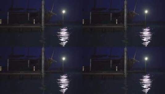 夜晚渔船码头高清在线视频素材下载