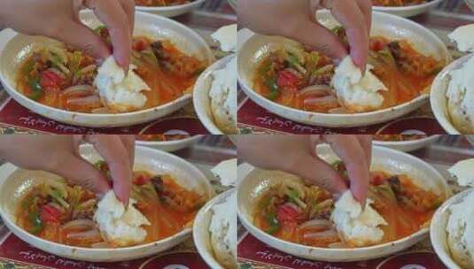 新疆美食馍馍菜高清在线视频素材下载