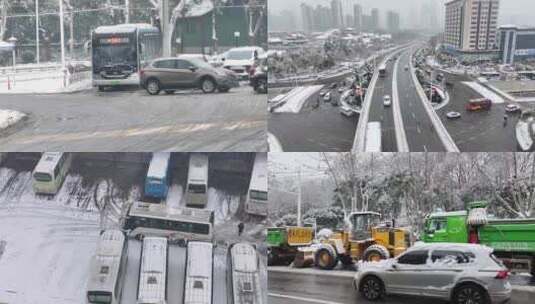 2024年武汉降雪城市街道高清在线视频素材下载