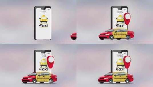 出租车订购3D手机红色汽车4K高清在线视频素材下载