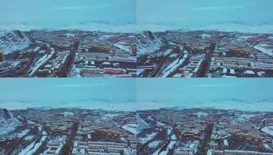 阿勒泰市 城市风光  晚霞 航拍4k新疆高清在线视频素材下载