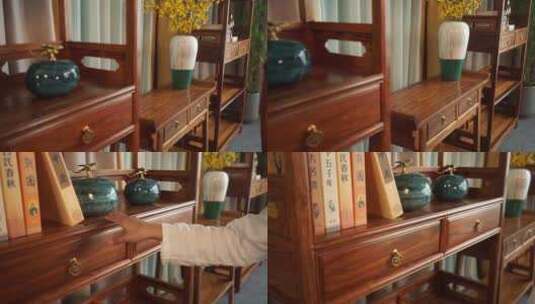 红木 桌椅 古风 典雅家具 红木家具高清在线视频素材下载
