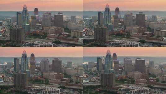 辛辛那提俄亥俄州市区日落时的城市建筑商业高清在线视频素材下载
