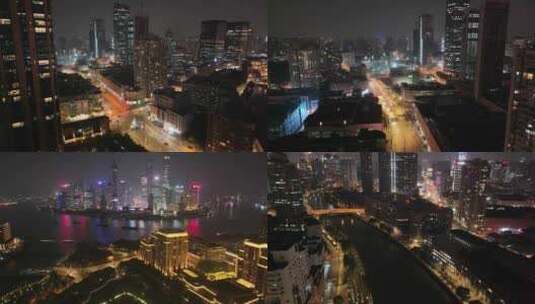 上海夜景航拍苏州河黄浦区虹口区浦东新区夜高清在线视频素材下载