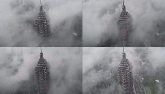 航拍上海云雾天气【4K】高清在线视频素材下载