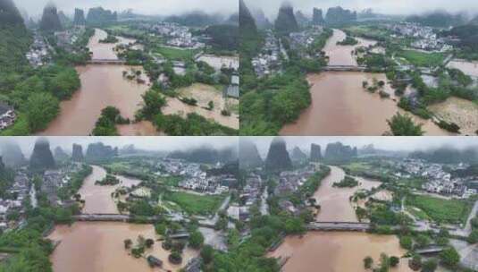 桂林阳朔暴雨漓江遇龙河河水暴涨高清在线视频素材下载