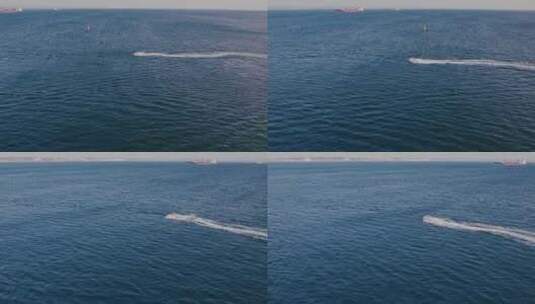 航拍在海上飞驰的游艇高清在线视频素材下载