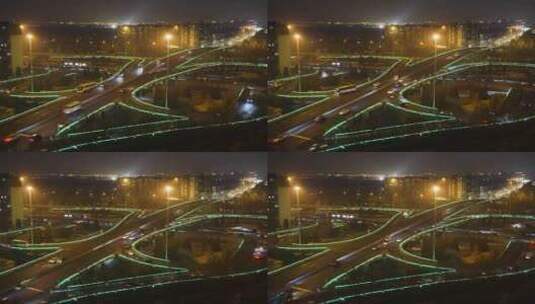 夜晚立交桥十字路口加速车流道路高清在线视频素材下载