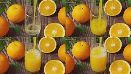 玻璃杯子里倒入的新鲜橙汁高清在线视频素材下载