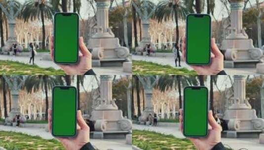 人手握智能手机，带绿屏色度键走概念，带外高清在线视频素材下载