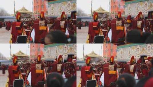经幡 风  西藏  藏川佛教  法会 背影高清在线视频素材下载
