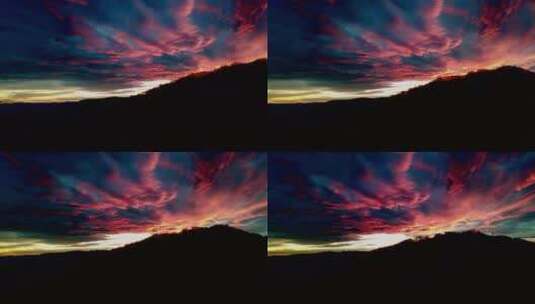 红色天空下山的剪影高清在线视频素材下载