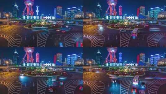 上海陆家嘴车流4K夜景延时素材高清在线视频素材下载
