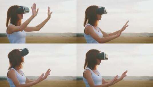 体验虚拟现实眼镜的女人高清在线视频素材下载