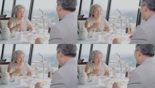 幸福的老年夫妇在餐厅用餐高清在线视频素材下载