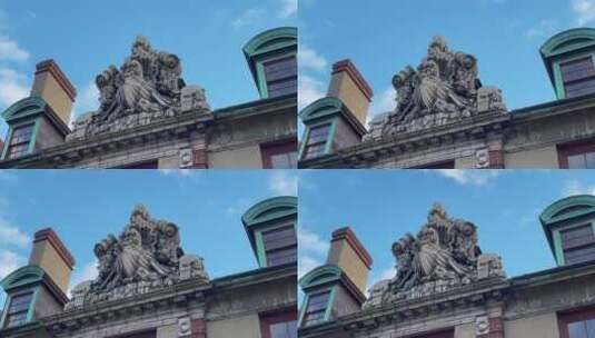 实拍美国名校哈佛大学外桥头雕塑高清在线视频素材下载