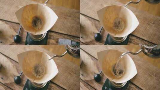 热水被浇在咖啡滤纸上高清在线视频素材下载