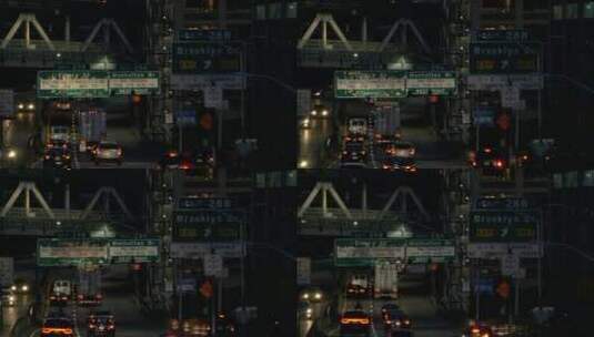 夜晚纽约高速公路上的交通高清在线视频素材下载