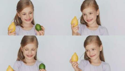 在镜头前展示水果的女孩高清在线视频素材下载