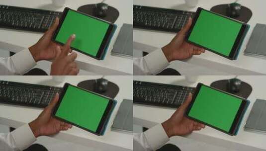 男人滑动绿幕平板高清在线视频素材下载