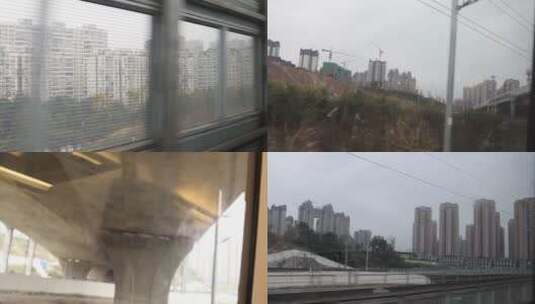 高铁火车窗外的风景行驶过城市田野跨越山河高清在线视频素材下载