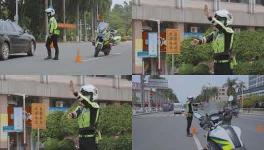 广东巡逻骑警视频检查车辆警察形象高清在线视频素材下载
