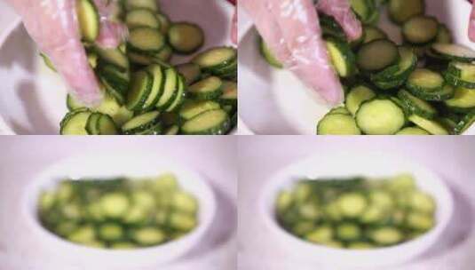 【镜头合集】用盐腌制黄瓜片去水分做咸菜高清在线视频素材下载