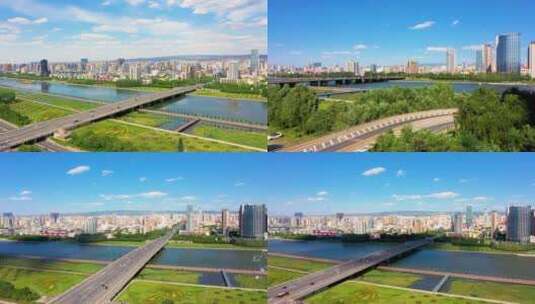 山西省太原市迎泽大桥航拍摄影4K高清在线视频素材下载