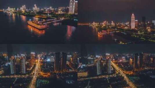 4k武汉汉口江滩夜景知音号航拍延时高清在线视频素材下载