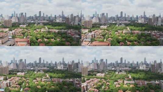 航拍上海城市高空绿化城市前进高楼大厦高清在线视频素材下载