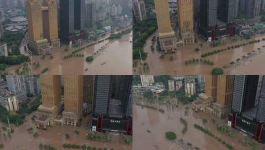 4K重庆南滨路喜来登水灾航拍素材高清在线视频素材下载