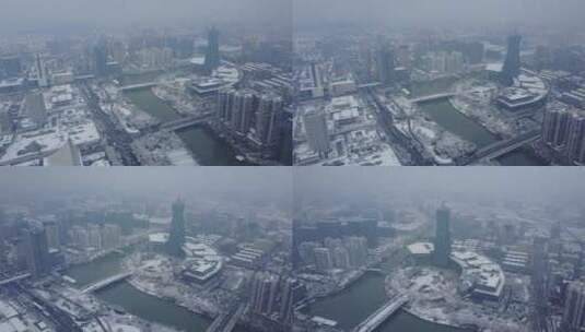 西湖文化广场 雪景 航拍 杭州 运河 2高清在线视频素材下载