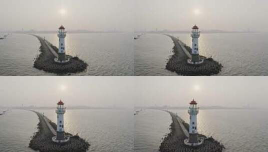 上海吴淞口海边瞭望塔灯塔高清在线视频素材下载