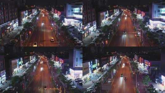城市夜晚灯火通明的街道高清在线视频素材下载