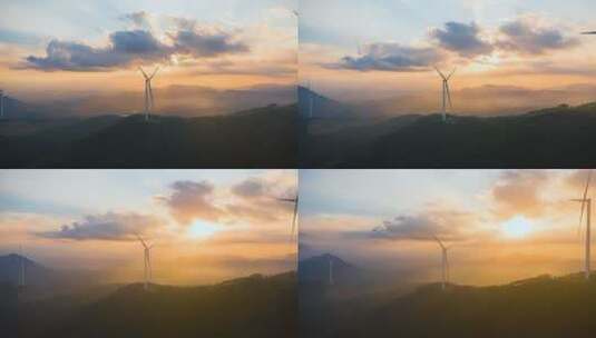 航拍中国华能风力发电风车高清在线视频素材下载