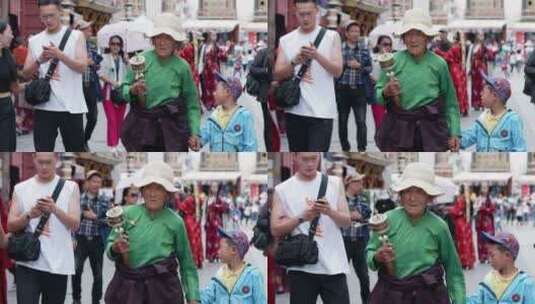 西藏拉萨八廓街大昭寺藏族人文游客高清在线视频素材下载