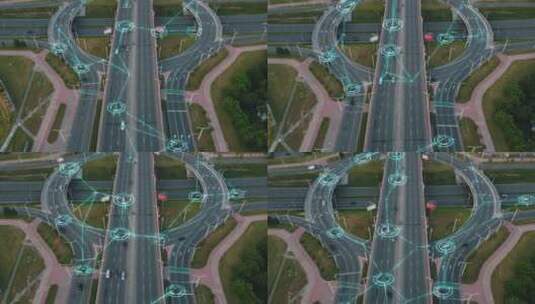 城市交通航拍智能汽车无人自动驾驶万物互联高清在线视频素材下载