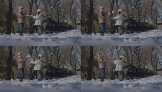 幸福情侣在雪地里玩耍高清在线视频素材下载